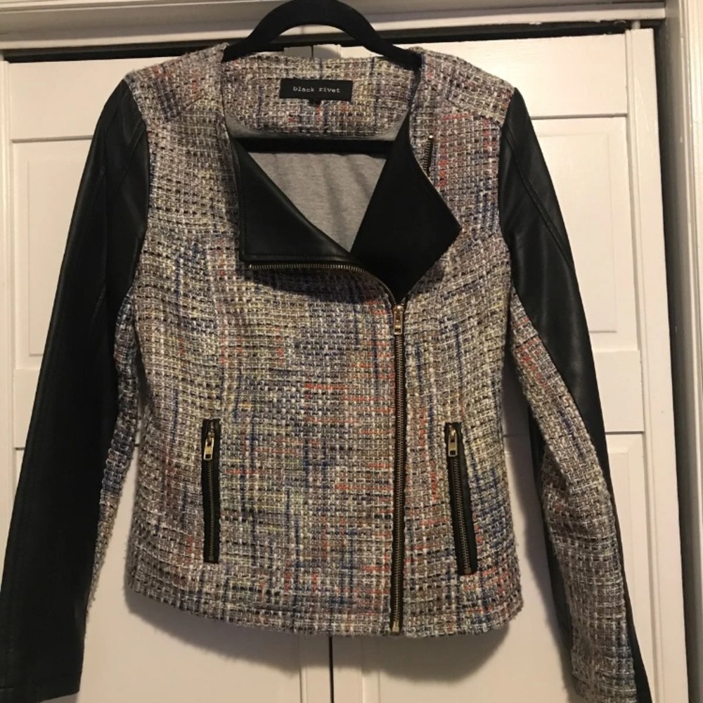 Tweed/ Faux Jacket Moto Jacket